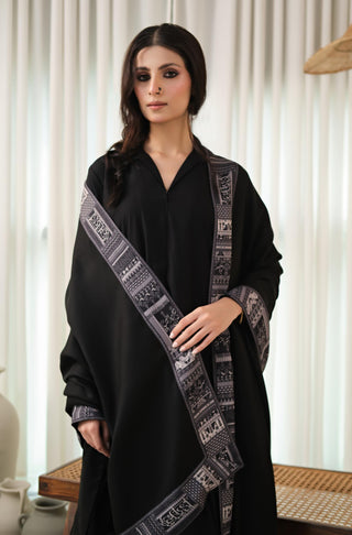 Manto's Unisex Black Manzil Shawl with Printed Borders