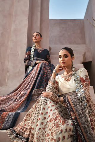 Manto Women's Ready to Wear Off White Anarkali Set with Urdu Calligraphy
