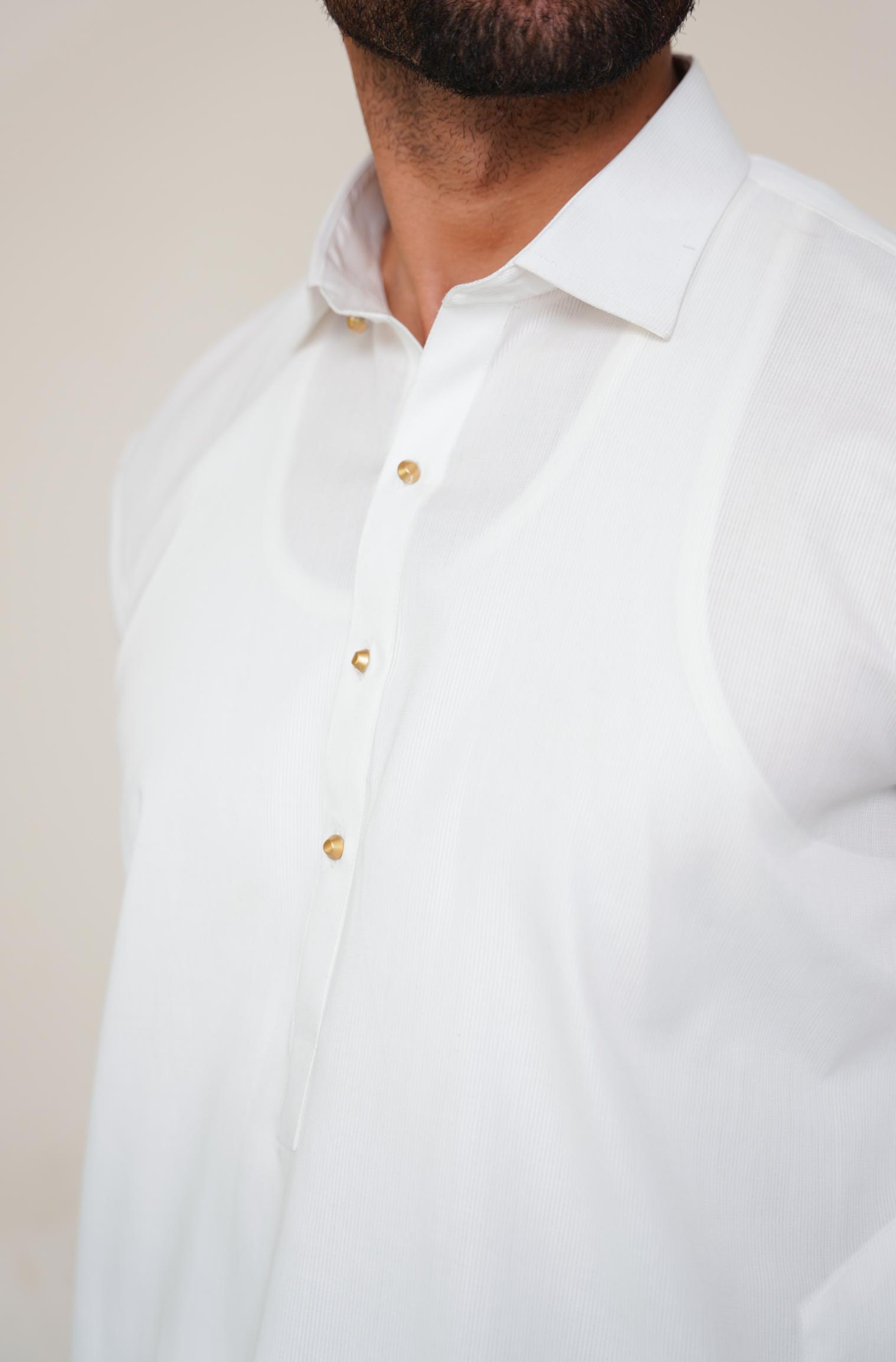 Textured Cotton Kameez Shalwar - Cloud White (Men) S Textured Cotton Kameez Shalwar - Cloud White (Men) S