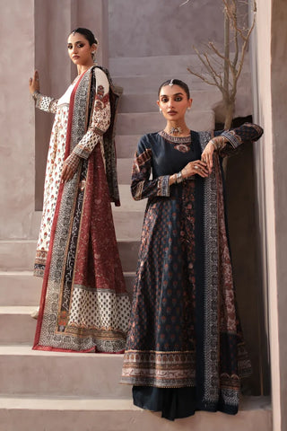 Manto Women's Ready to Wear Deep Blue Anarkali Set with Urdu Calligraphy