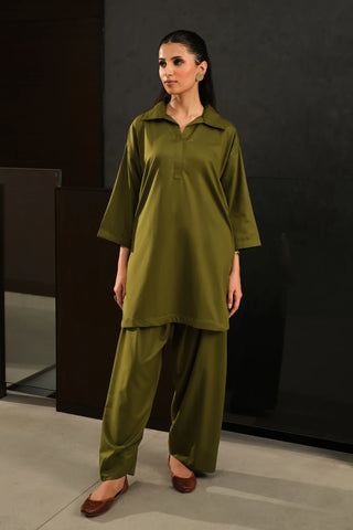 Manto Women's Ready to Wear 2-Piece Olive Green Co-Ord Set