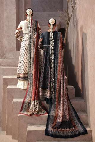 Manto Women's Ready to Wear Deep Blue Anarkali Set with Urdu Calligraphy