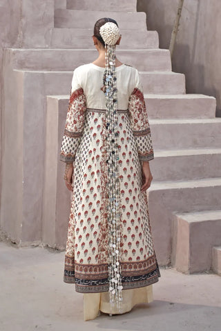Manto Women's Ready to Wear Off White Anarkali Set with Urdu Calligraphy