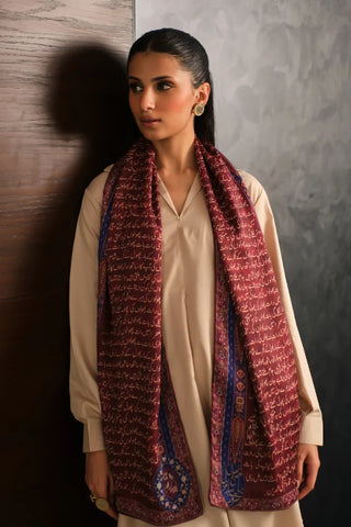 Manto Women's Crinkled Silk Maroon Haya Stole Featuring Urdu Poetry