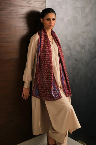 Manto Women's Crinkled Silk Maroon Haya Stole Featuring Urdu Poetry