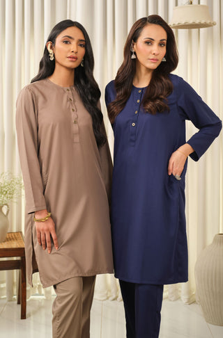 Manto Women's Sand Grey 2-Piece Lucknow Style Collar Solid Co-Ord Set