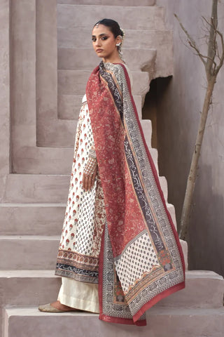 Manto Women's Ready to Wear Off White Anarkali Set with Urdu Calligraphy