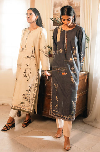 Shopmanto, wear manto, manto clothing brand, manto pakistan, ladies clothing brand, urdu calligraphy clothing, wear manto women ladies lawn kurta for spring summer, manto one piece charcoal grey safar kurta with urdu calligraphy for women, spring summer season, lawn collection