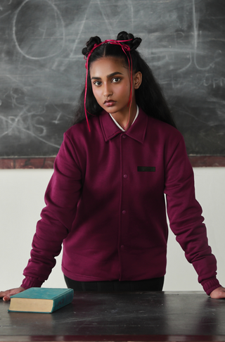 Manto's Unisex Fleece Purple Sanki Outerwear Jacket with Sanki Calligraphed at the Back