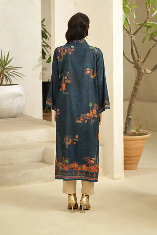 Manto Women's Ready to Wear Blue Kurta with Urdu Words Calligraphed Throughout