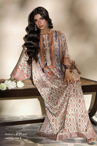 Manto Women's 2 Piece Stitched Beige Kaftaan Set with Urdu Calligraphy