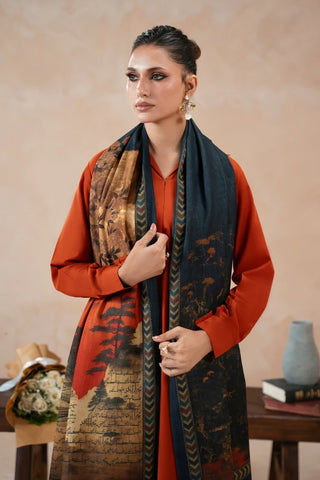 Printed multi-colour winter stole with Urdu calligraphy