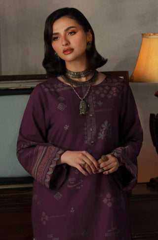 Manto Women's 1 Piece Ready to Wear Purple Jacquard Kurta featuring Urdu Calligraphy