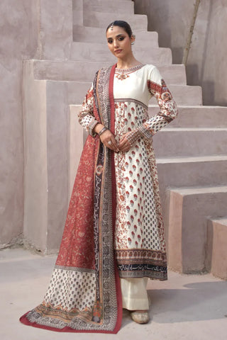 Manto Women's Ready to Wear Off White Anarkali Set with Urdu Calligraphy