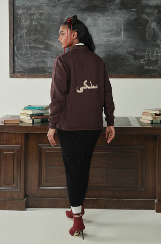 Manto's Unisex Premium Fleece Outerwear Sanki Brown Jacket with Sanki Calligraphed at the Back