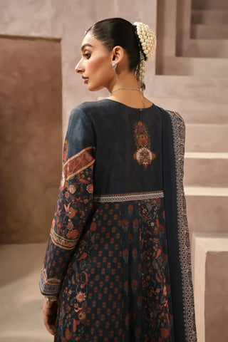 Manto Women's Ready to Wear Deep Blue Anarkali Set with Urdu Calligraphy