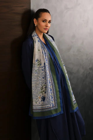 Manto Women's Printed Off White Crinkle Silk Scarf with Urdu Calligraphy