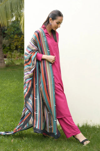 Magenta Mira Co-Ord Set paired with rangreza odhni