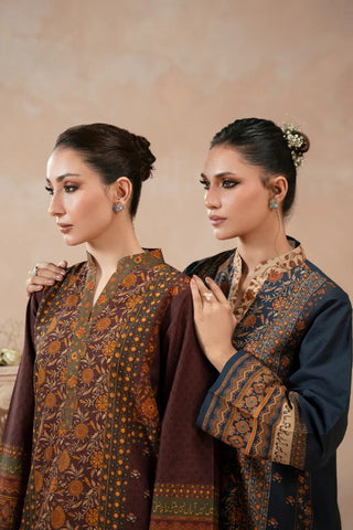 Manto Women's Plum & Teal Printed Kurta with Urdu Calligraphy paired with Beige Pants
