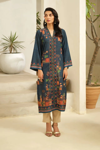 Manto Women's Ready to Wear Blue Kurta with Urdu Words Calligraphed Throughout