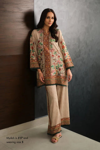 Manto Women's Ready to Wear Lawn 2 Piece Printed Beige Rania Co-Ord Set Featuring Urdu Words