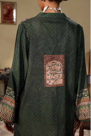 Traditional Green & White embroidered kurta with Urdu calligraphy