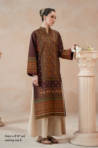 Manto Women's Plum Printed Kurta with Urdu Calligraphy paired with Beige Pants