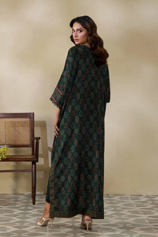 Manto Women's 2 Piece Stitched Green Kaftaan Set with Urdu Calligraphy
