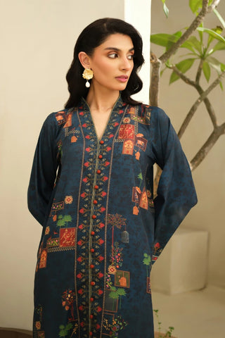 Manto Women's Ready to Wear Blue Kurta with Urdu Words Calligraphed Throughout