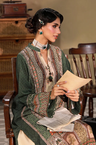 Traditional Green & White embroidered kurta with Urdu calligraphy