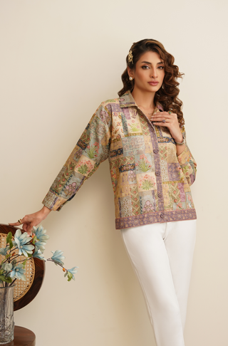 Manto Women's Ready to Wear Front Open Button Down Khaddar Outerwear Overshirt with Urdu Calligraphy