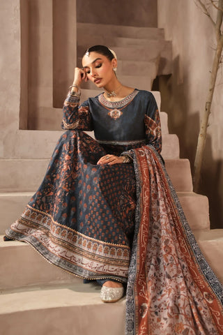 Manto Women's Ready to Wear Deep Blue Anarkali Set with Urdu Calligraphy