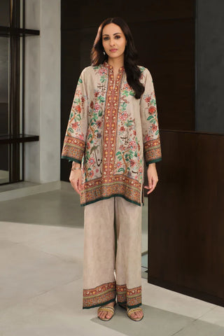 Manto Women's Ready to Wear Lawn 2 Piece Printed Beige Rania Co-Ord Set Featuring Urdu Words