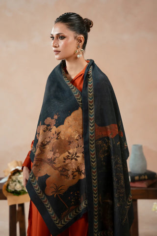 Printed multi-colour winter stole with Urdu calligraphy