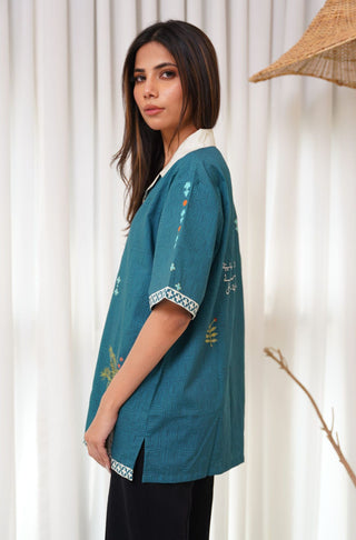 Shopmanto, wear manto, manto clothing brand, manto pakistan, ladies clothing brand, urdu calligraphy clothing, wear manto urdu calligraphy men and women unisex teal zeest western shirt, cotton unisex western shirt