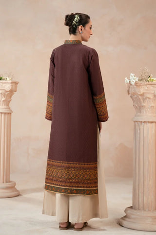 Manto Women's Plum Printed Kurta with Urdu Calligraphy paired with Beige Pants