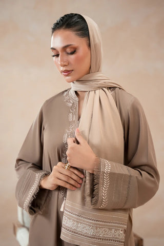 Manto Women's Hijab Friendly Grey Embroidered Scarf