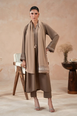 Manto Women's Ready to Wear Grey 2 Piece Matching Co-Ord Set with Embroidery