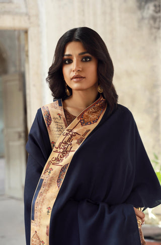 Manto's Unisex Acrylic Wool Blue Dasht Cape with Urdu Calligraphy on the Borders