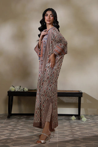 Manto Women's 2 Piece Stitched Beige Kaftaan Set with Urdu Calligraphy