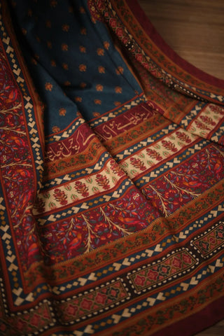 Women's Printed Maroon 3-Piece set with Motifs and Urdu Calligraphy