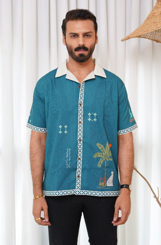 Shopmanto, wear manto, manto clothing brand, manto pakistan, ladies clothing brand, urdu calligraphy clothing, wear manto urdu calligraphy men and women unisex teal zeest western shirt, cotton unisex western shirt