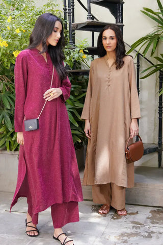 Manto's Ready to Wear Plum 2-Piece Solid Co-ord Set
