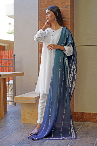 Azad Urdu Stripes In Shaded Teal - Manto