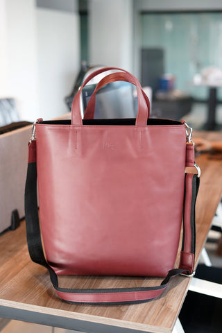 Maroon Leather Tote Bag