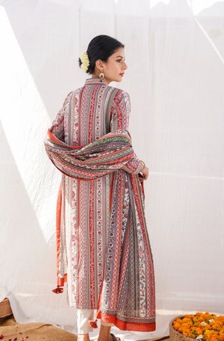 Gulistan (Flowerland) - Brick Red Stripes Dupatta