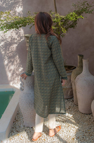 Shopmanto, wear manto, manto clothing brand, manto pakistan, ladies clothing brand, urdu calligraphy clothing, Manto Green and Gold Women Khaddar Anmol Kurta with Urdu Calligraphy, Manto Winter Collection, manto khaddar collection