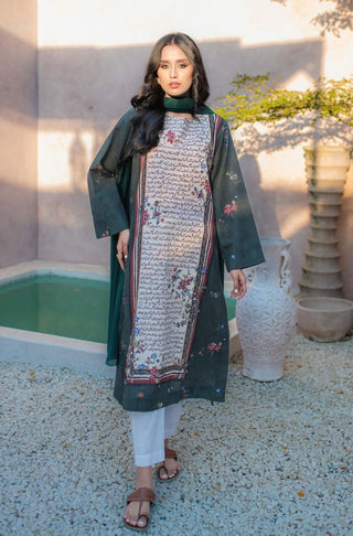 Shopmanto, wear manto, manto clothing brand, manto pakistan, ladies clothing brand, urdu calligraphy clothing, manto beige and green phool khaddar kurta with urdu calligraphy, manto winter collection, manto khaddar collection, khaddar kurtas