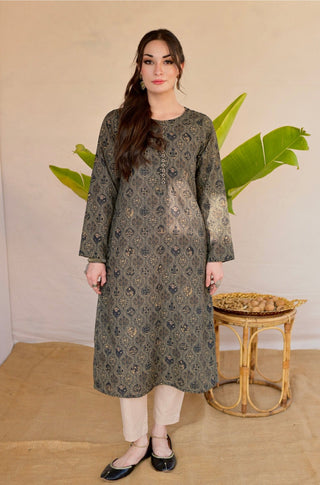 Shopmanto, wear manto, manto clothing brand, manto pakistan, ladies clothing brand, urdu calligraphy clothing, Manto women khaddar mumtaz black gold kurta with urdu calligraphy, winter collection, khaddar collection