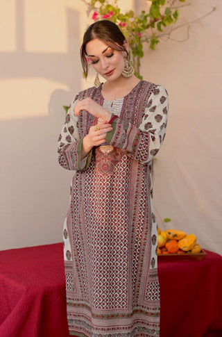 Arzoo Kurta - Off White & Maroon